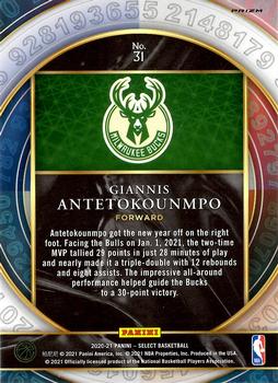 2020-21 Panini Select - Select Numbers Green #31 Giannis Antetokounmpo Back