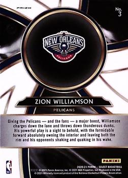 2020-21 Panini Select - Turbo Charged Silver #3 Zion Williamson Back