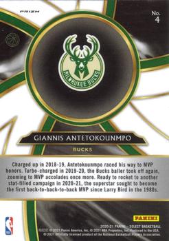 2020-21 Panini Select - Turbo Charged Silver #4 Giannis Antetokounmpo Back