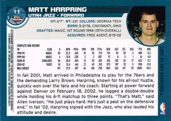 2002-03 Topps Chrome - Refractors #11 Matt Harpring Back