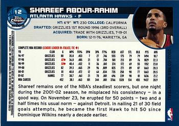 2002-03 Topps Chrome - Refractors #12 Shareef Abdur-Rahim Back