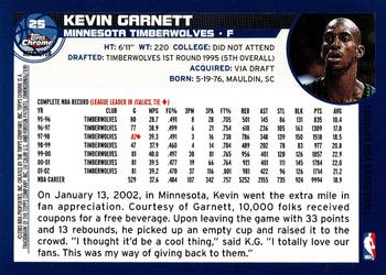 2002-03 Topps Chrome - Refractors #25 Kevin Garnett Back