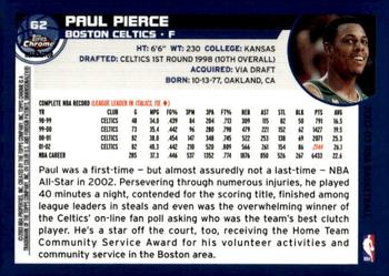 2002-03 Topps Chrome - Refractors #62 Paul Pierce Back