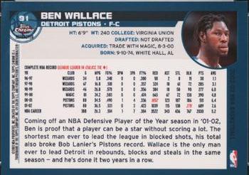 2002-03 Topps Chrome - Refractors #91 Ben Wallace Back