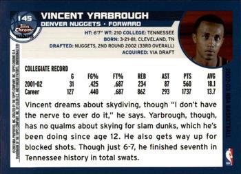 2002-03 Topps Chrome - Refractors #145 Vincent Yarbrough Back