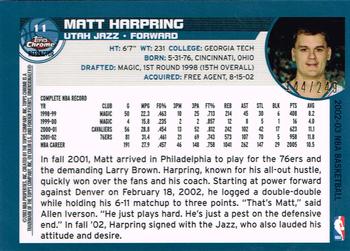 2002-03 Topps Chrome - Refractors White Border #11 Matt Harpring Back