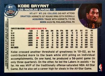 2002-03 Topps Chrome - Refractors White Border #21 Kobe Bryant Back