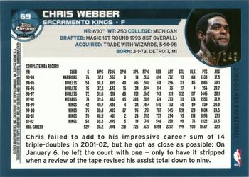 2002-03 Topps Chrome - Refractors White Border #69 Chris Webber Back