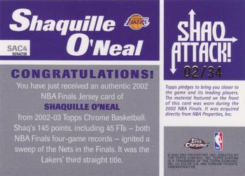2002-03 Topps Chrome - Shaq Attack Relics Refractors #SAC4 Shaquille O'Neal Back