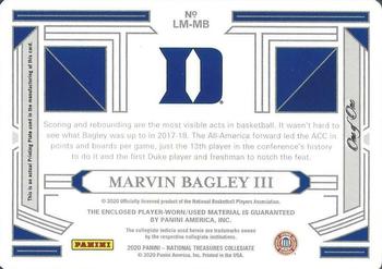 2020 National Treasures Collegiate - Legacy Materials Printing Plates Cyan #LM-MB Marvin Bagley III Back