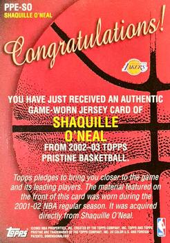 2002-03 Topps Pristine - Performance #PPE-SO Shaquille O'Neal Back