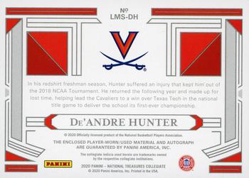2020 National Treasures Collegiate - Legacy Materials Signatures Platinum #LMS-DH De'Andre Hunter Back