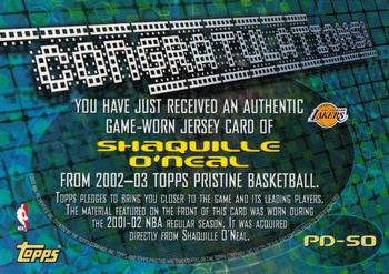 2002-03 Topps Pristine - Popular Demand #PD-SO Shaquille O'Neal Back