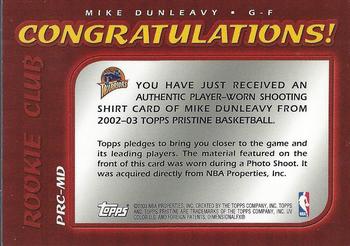 2002-03 Topps Pristine - Rookie Club #PRC-MD Mike Dunleavy Back