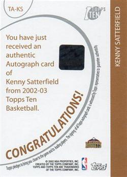 2002-03 Topps Ten - Autographs #TA-KS Kenny Satterfield Back