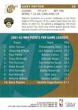 2002-03 Topps Ten - Parallel #10 Gary Payton Back
