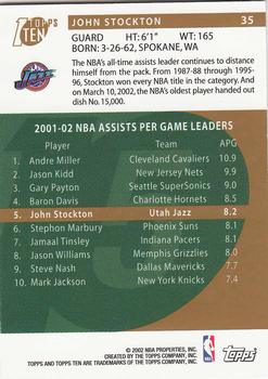 2002-03 Topps Ten - Parallel #35 John Stockton Back