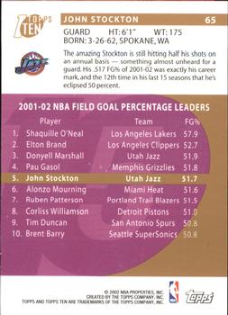 2002-03 Topps Ten - Parallel #65 John Stockton Back