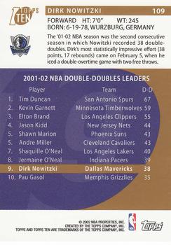 2002-03 Topps Ten - Parallel #109 Dirk Nowitzki Back