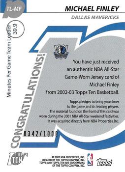 2002-03 Topps Ten - Team Leader Relics #TL-MF Michael Finley Back