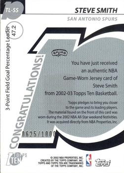2002-03 Topps Ten - Team Leader Relics #TL-SS Steve Smith Back