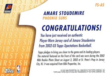 2002-03 Topps Xpectations - First Shot Relics #FS-AS Amare Stoudemire Back