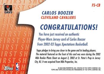 2002-03 Topps Xpectations - First Shot Relics #FS-CB Carlos Boozer Back