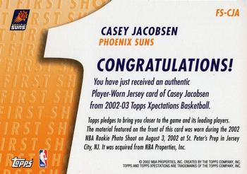 2002-03 Topps Xpectations - First Shot Relics #FS-CJA Casey Jacobsen Back