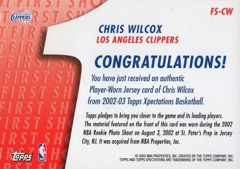 2002-03 Topps Xpectations - First Shot Relics #FS-CW Chris Wilcox Back