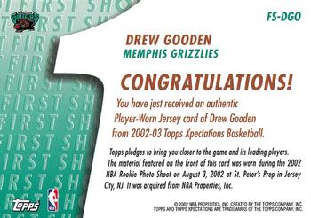 2002-03 Topps Xpectations - First Shot Relics #FS-DGO Drew Gooden Back