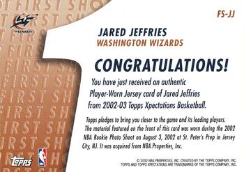 2002-03 Topps Xpectations - First Shot Relics #FS-JJ Jared Jeffries Back
