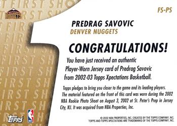2002-03 Topps Xpectations - First Shot Relics #FS-PS Predrag Savovic Back