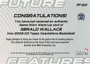 2002-03 Topps Xpectations - Future Features Relics #FF-GW Gerald Wallace Back