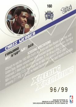 2002-03 Topps Xpectations - Xtra Xcitement #160 Chris Webber Back