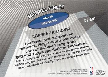 2002-03 Topps Xpectations - Xtra Threads Relics #XT-MF Michael Finley Back