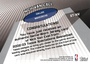 2002-03 Topps Xpectations - Xtra Threads Relics #XT-NV Nick Van Exel Back