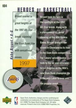 2002-03 UD Authentics - Kobe Bryant Heroes of Basketball #KB4 Kobe Bryant Back