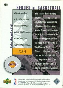 2002-03 UD Authentics - Kobe Bryant Heroes of Basketball #KB9 Kobe Bryant Back