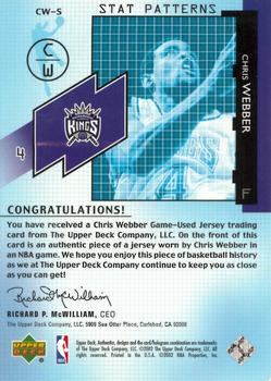2002-03 UD Authentics - Stat Patterns #CW-S Chris Webber Back