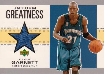 2002-03 UD Authentics - Uniform Greatness #KG-U Kevin Garnett Front