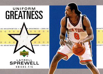 2002-03 UD Authentics - Uniform Greatness #LS-U Latrell Sprewell Front