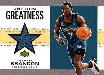 2002-03 UD Authentics - Uniform Greatness #TB-U Terrell Brandon Front