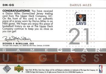 2002-03 UD Glass - Game Gear #DM-GG Darius Miles Back