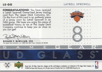2002-03 UD Glass - Game Gear #LS-GG Latrell Sprewell Back
