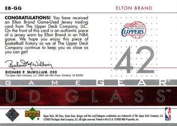 2002-03 UD Glass #EB-GG Elton Brand Back