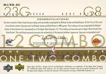 2002-03 UD Glass - One Two Combo Jerseys Autographs #MJ/KB-AC Michael Jordan / Kobe Bryant Back