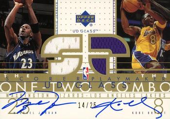 2002-03 UD Glass - One Two Combo Jerseys Autographs #MJ/KB-AC Michael Jordan / Kobe Bryant Front
