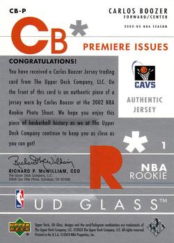 2002-03 UD Glass - Premiere Issues Jersey #CB-P Carlos Boozer Back