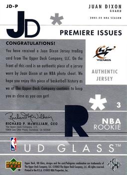 2002-03 UD Glass - Premiere Issues Jersey #JD-P Juan Dixon Back