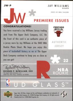 2002-03 UD Glass - Premiere Issues Jersey #JW-P Jay Williams Back